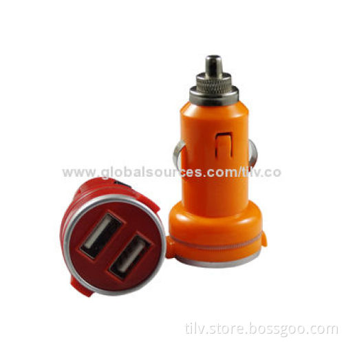 Dual USB Car Charger, 2.1A, Mini, CE/FCC Certified, RoHS Directive-compliant